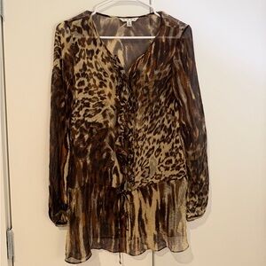 CAbi Animal Print 100% SILK Blouse - Brown and Tan